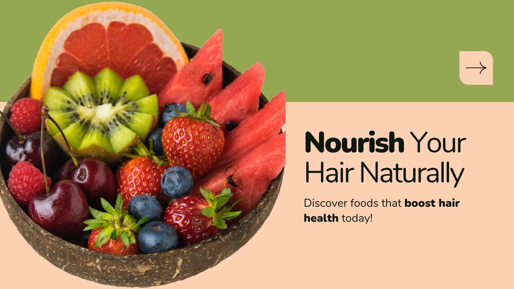 Photos of fruits, vegetables, and meals known for promoting hair health.